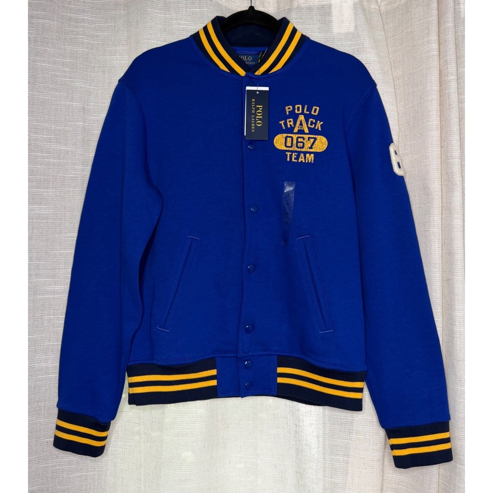 NWT Polo Ralph Lauren Varsity Baseball Jacket Track Team 67 Blue Mens Small